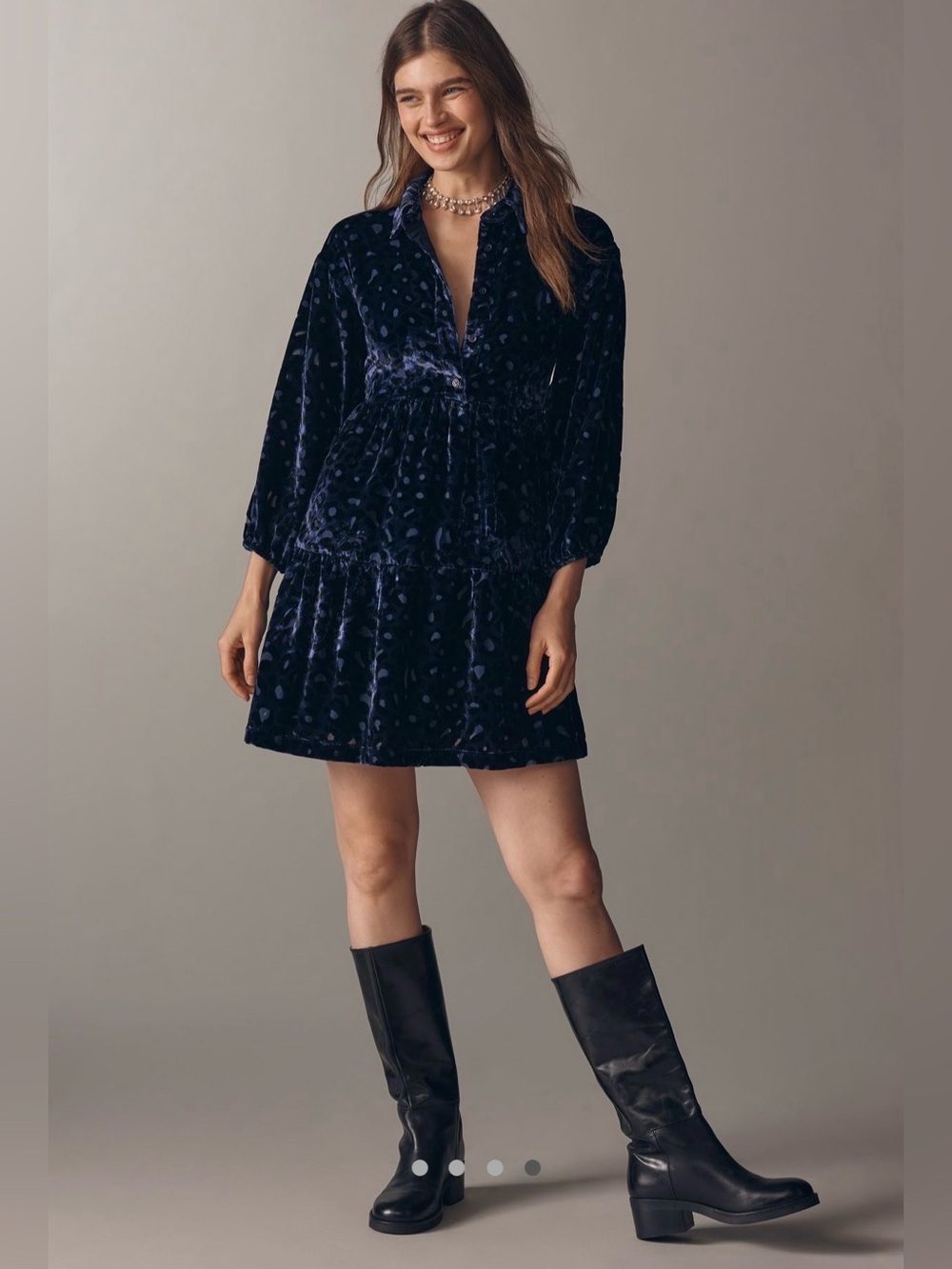 The Bettina velvet tiered mini shirt dress by Maeve